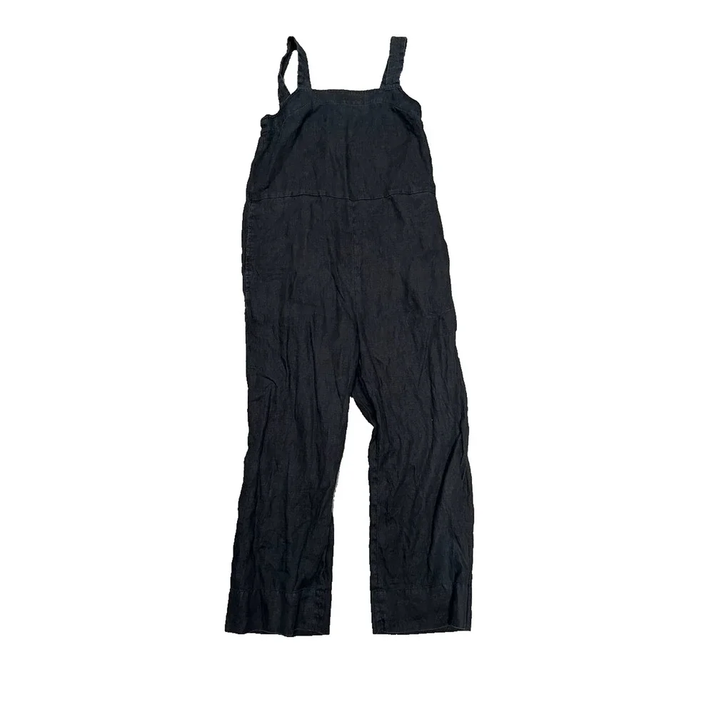 Everlane Women’s Black Linen Blend Overall Pants Romper Sz 4 A003253